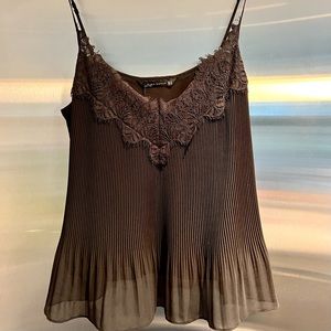 NWOT Zara XL black cami top spaghetti straps. Lace trim in front. Pleated body.